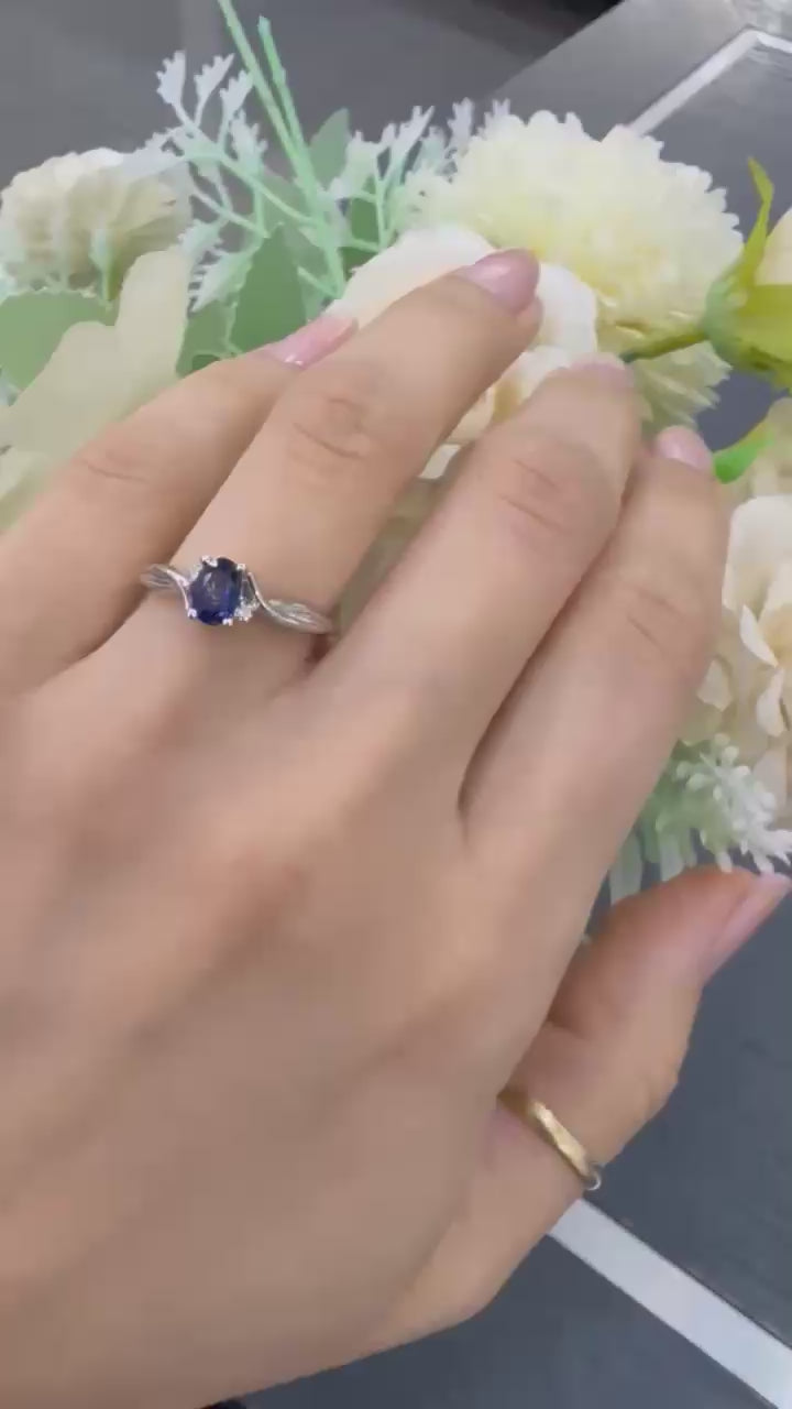 1.00Ct Twisted Blue Sapphire Oval With Side Diamond Engagement Ring 950 Platinum