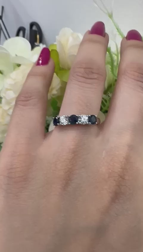 Blue Sapphire & Diamonds Women's 5 Stone Engagement Ring In Platinum - 1.25 Carat