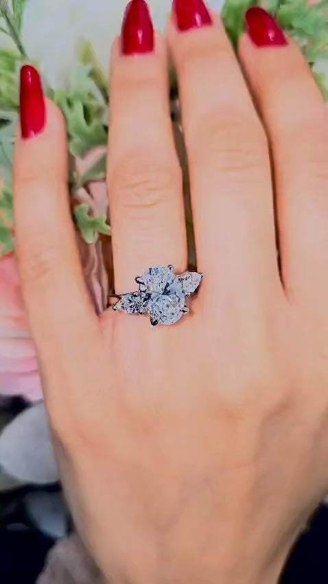 IGI Lab Grown Oval & Pear Shape Diamond Trilogy Ring In Platinum