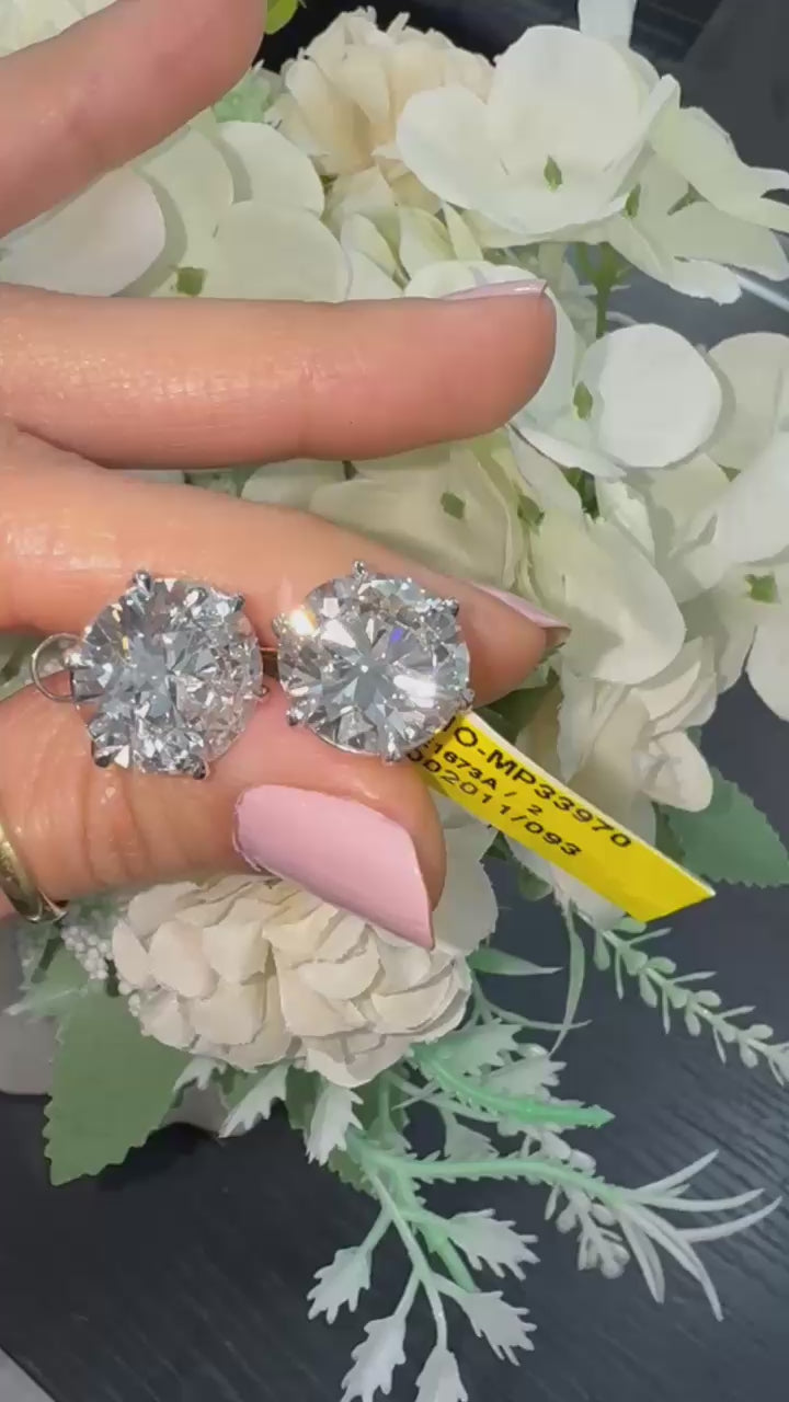 Exceptional 20.11 Ct Lab-Grown Round Diamond Studs Earring – F/VS in Platinum with Screw Backs