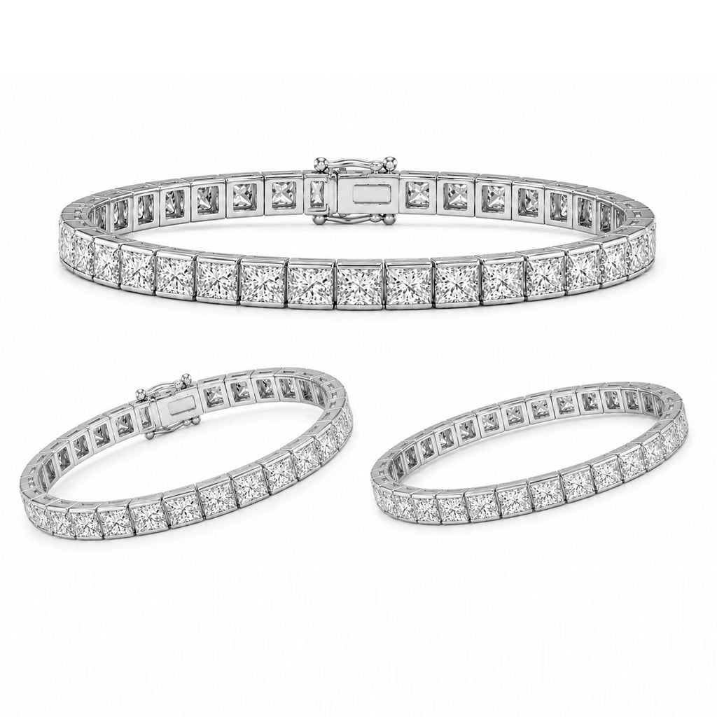 10.00 Carat D-E/VS Lab Grown Princess Diamond Channel Set Bracelet In White Gold