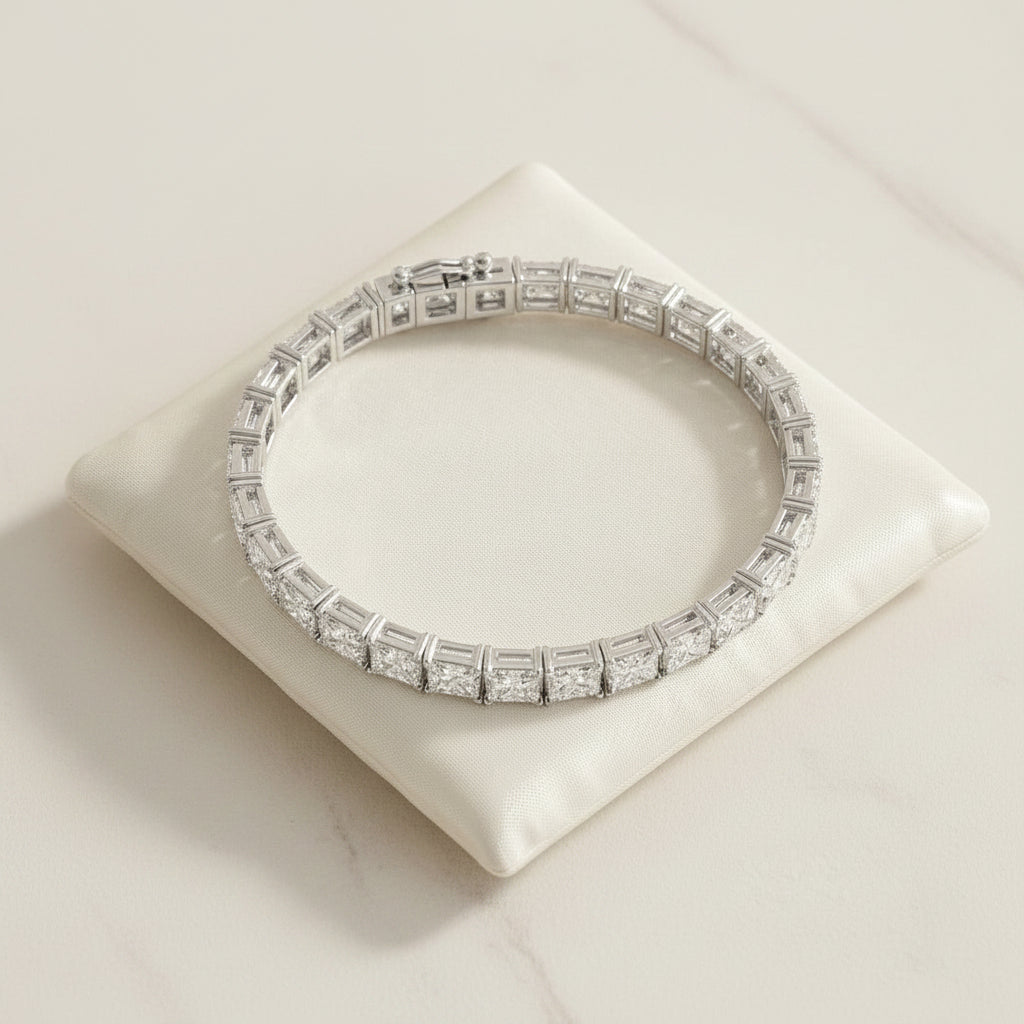 10.00ct Princess Diamond Tennis Bracelet - 9k Gold (Angle View 5)