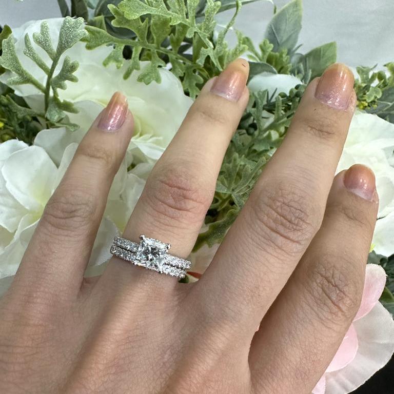 Certified Princess Diamond Engagement Ring With Matching Band 2.00Carat