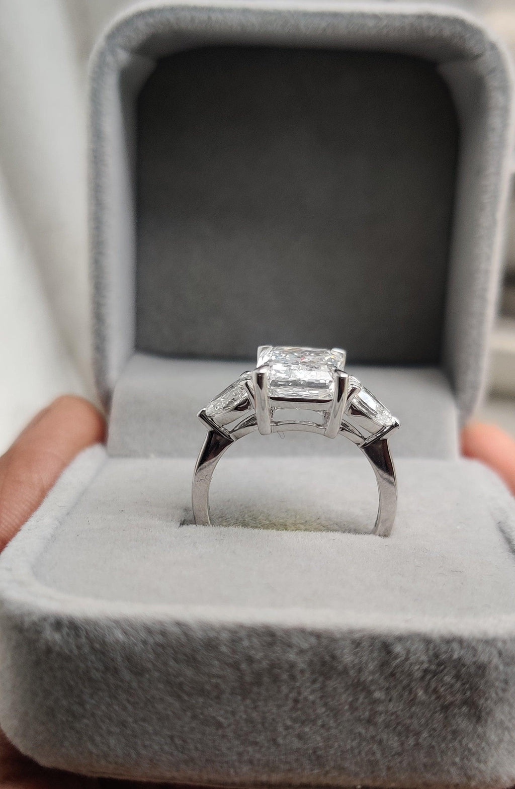 IGI Certified Radiant & Pear Diamond Trilogy Ring Platinum 7.00Ct F/VS