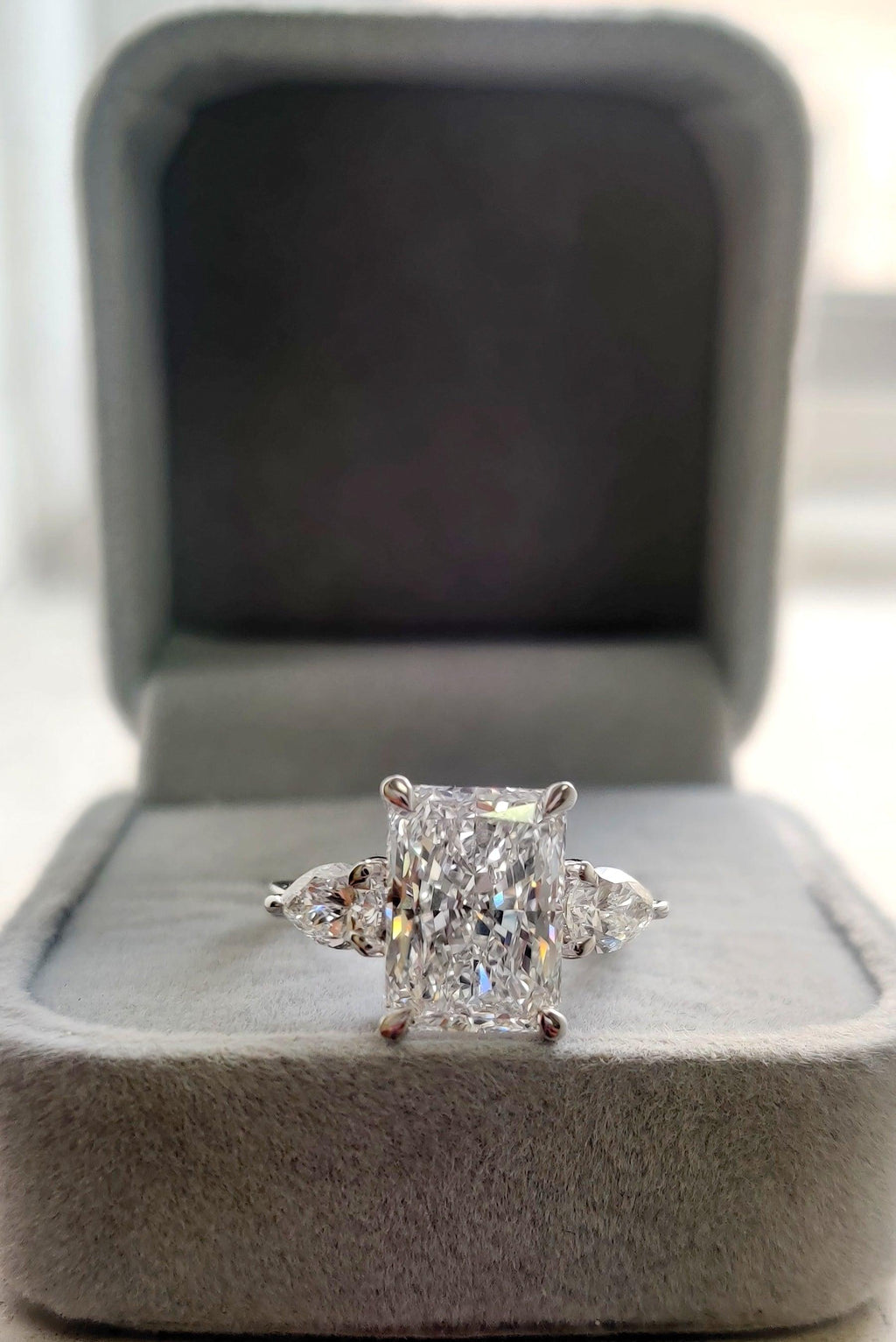 IGI Certified Radiant & Pear Diamond Trilogy Ring Platinum 7.00Ct F/VS