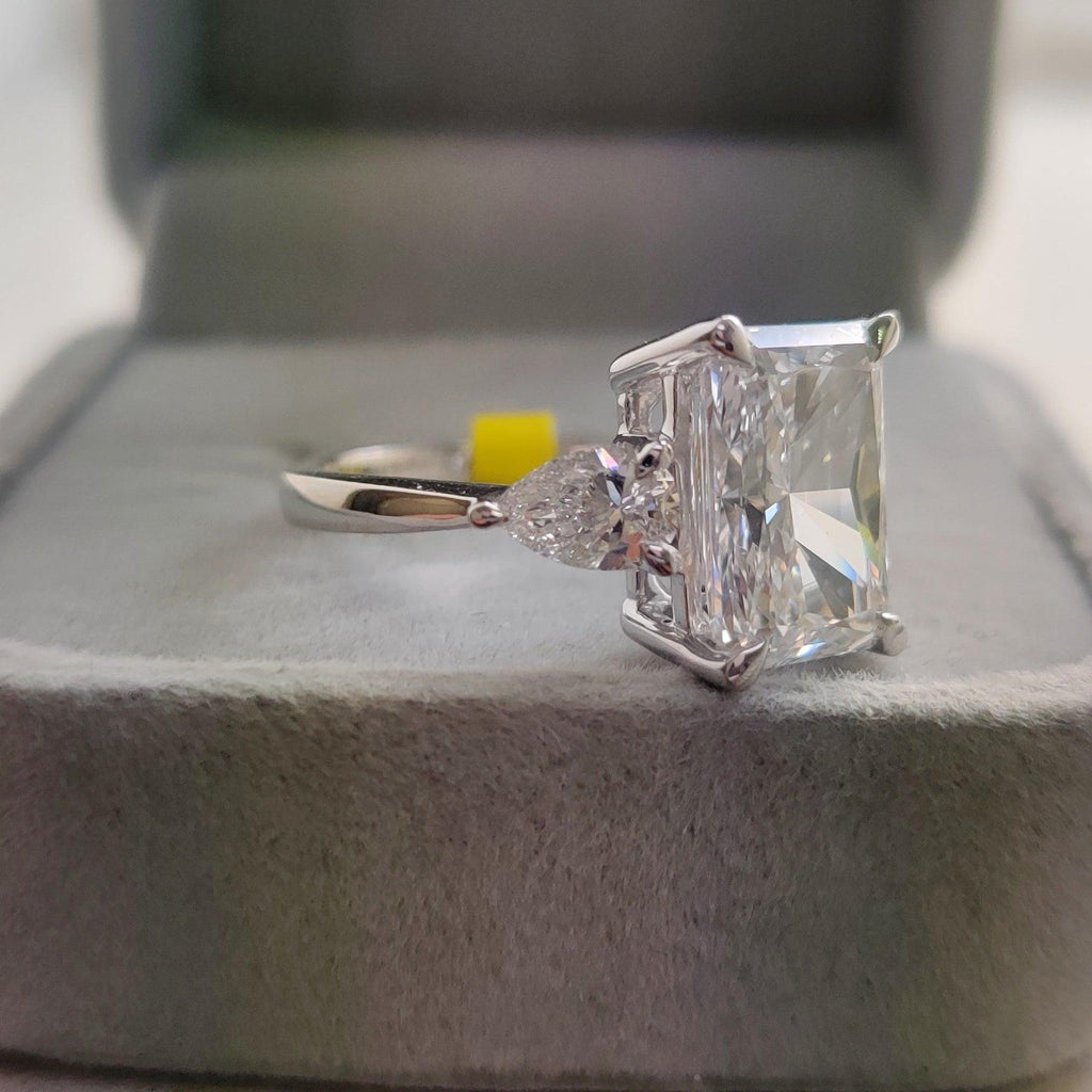 IGI Certified Radiant & Pear Diamond Trilogy Ring Platinum 7.00Ct F/VS