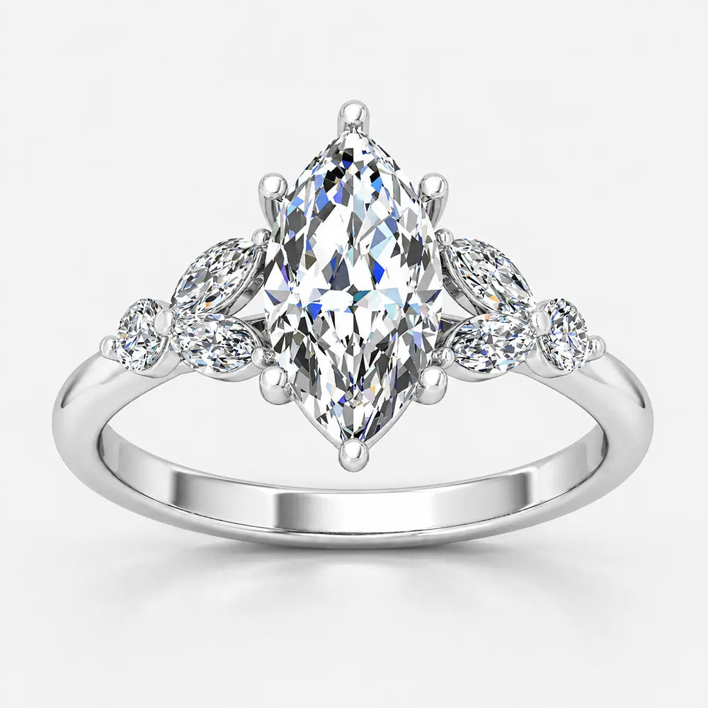 Marquise Cut Engagement Ring with Side Diamonds | IGI Certified Lab Grown in Platinum & Gold - 1-5ct