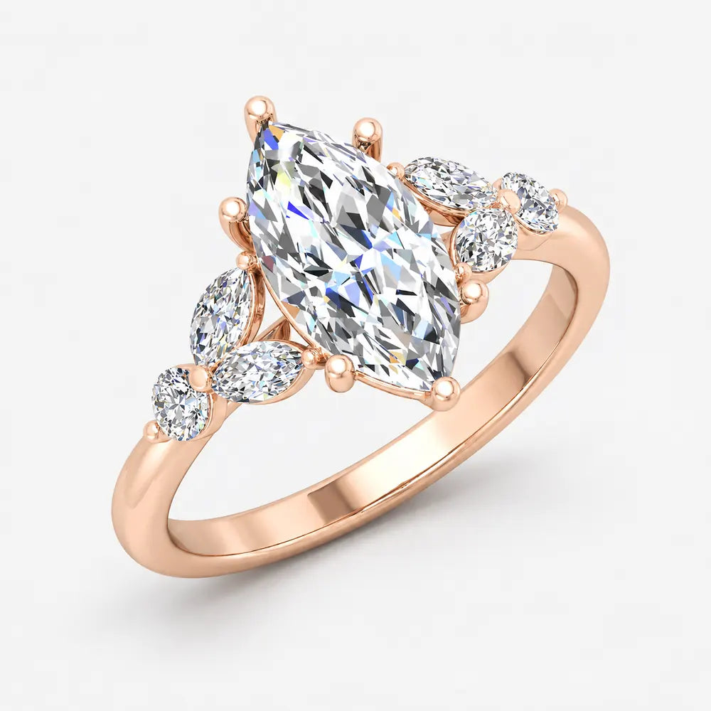Marquise Cut Engagement Ring with Side Diamonds | IGI Certified Lab Grown in Platinum & Gold - 1-5ct