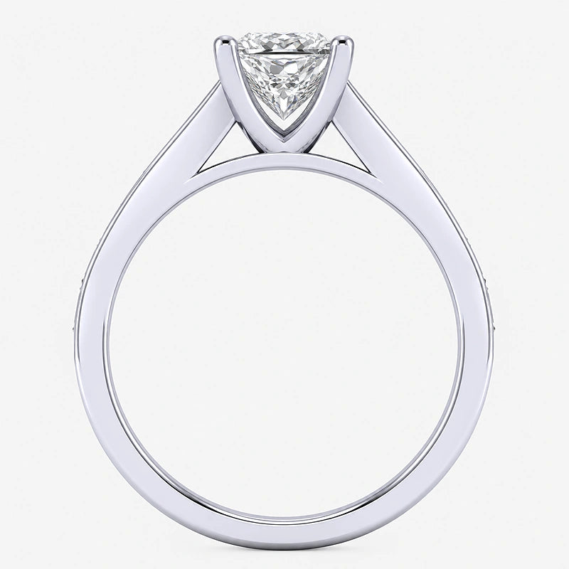 IGI Certified Lab Grown Princess Cut Diamond Solitaire Engagement Ring with Baguette-Cut Shoulder Accents in Gold & Platinum – 1–4Ct