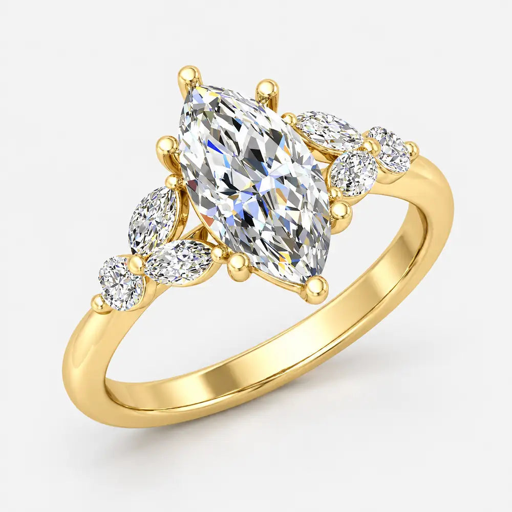 Marquise Cut Engagement Ring with Side Diamonds | IGI Certified Lab Grown in Platinum & Gold - 1-5ct