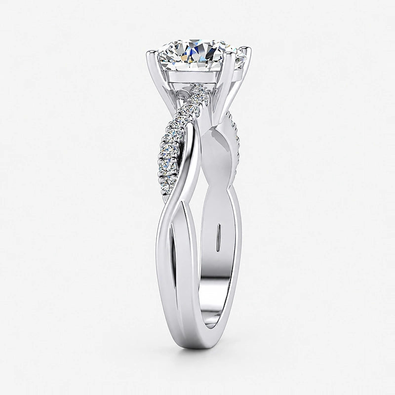 IGI Certified Lab Grown Round Petite Twisted Vine Diamond Engagement Ring in Gold & Platinum – 1–5Ct