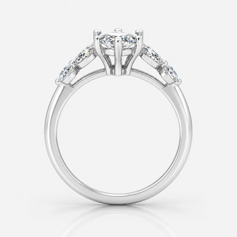Marquise Cut Engagement Ring with Side Diamonds | IGI Certified Lab Grown in Platinum & Gold - 1-5ct