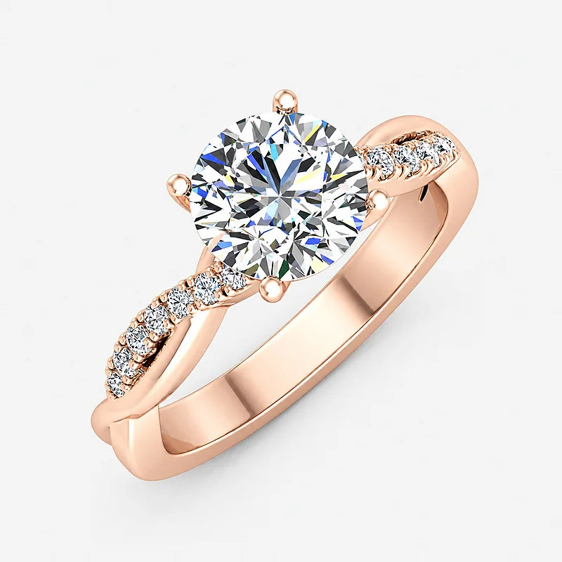 IGI Certified Lab Grown Round Petite Twisted Vine Diamond Engagement Ring in Gold & Platinum – 1–5Ct