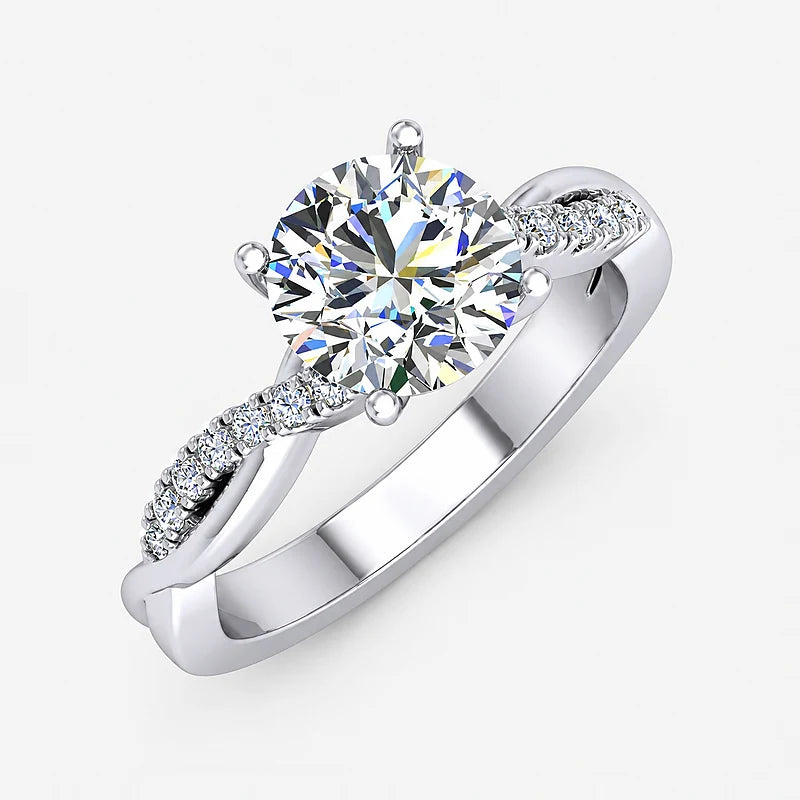 IGI Certified Lab Grown Round Petite Twisted Vine Diamond Engagement Ring in Gold & Platinum – 1–5Ct