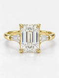 18k Yellow Gold Lab IGI Emerald-Cut Three-Stone Engagement Ring with Tapered Baguette Side Stones