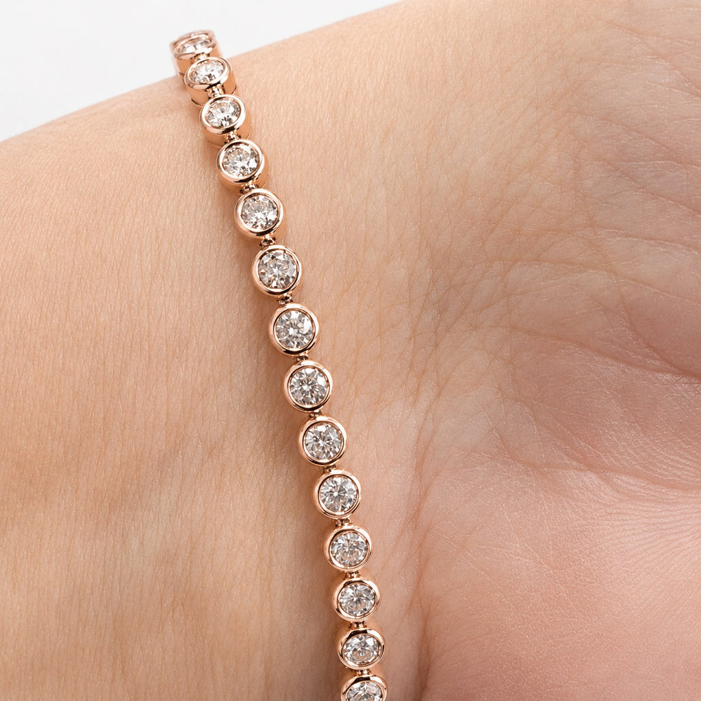 UK Hallmarked 100% Natural Round 5.00Ct Diamond Bezel Set Tennis Bracelet 9k'Gold