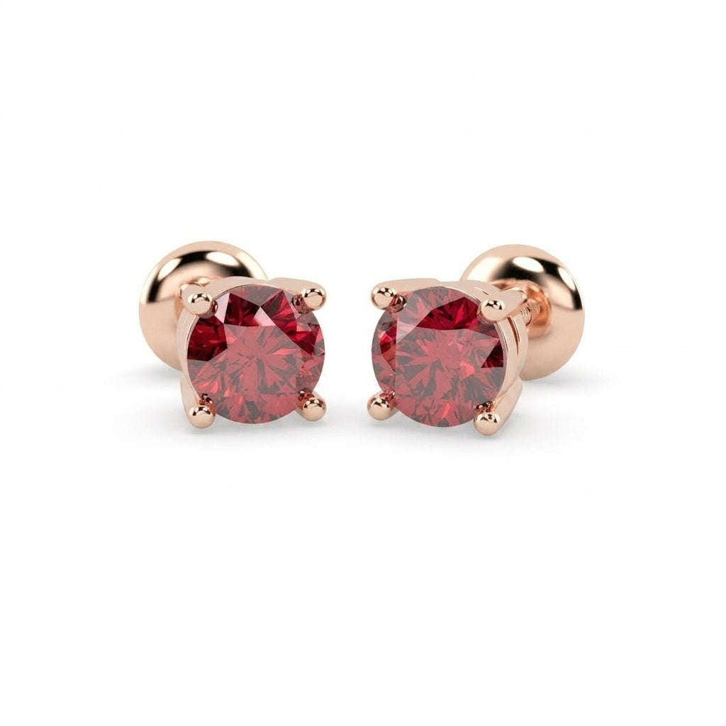 100% Natural 1.00 Ct Ruby Stud Earring , In Gold