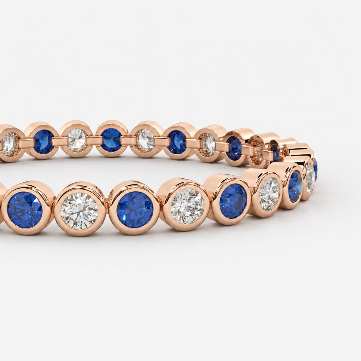 6.00ct Round Sapphire & Diamond Tennis Bracelet - White Gold (Angle View 6)