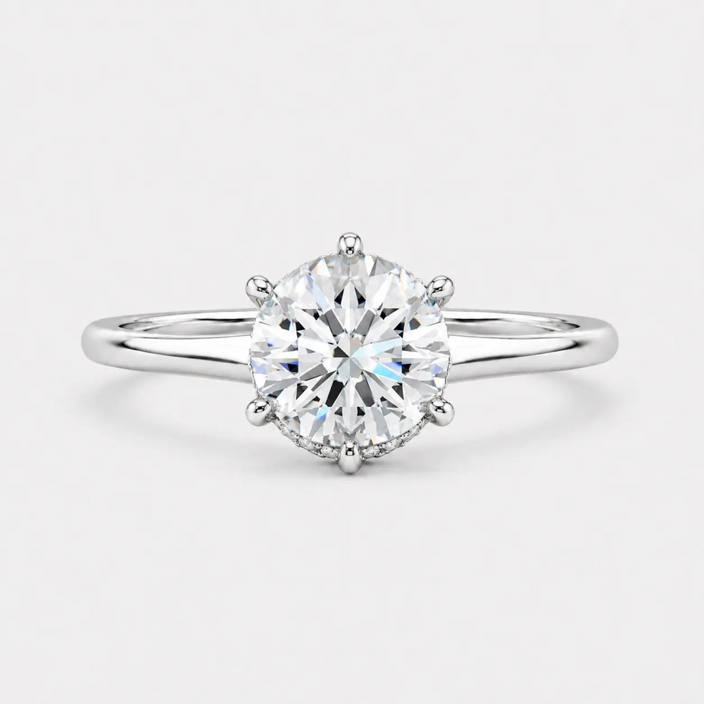 GIA Certified 1.10ct G/VS Natural Round Diamond Hidden Halo Engagement Ring In 18k Gold
