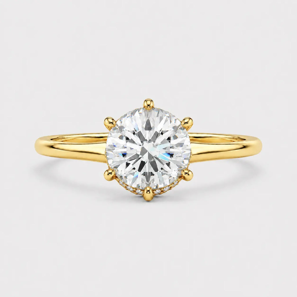 GIA Certified 1.10ct G/VS Natural Round Diamond Hidden Halo Engagement Ring In 18k Gold