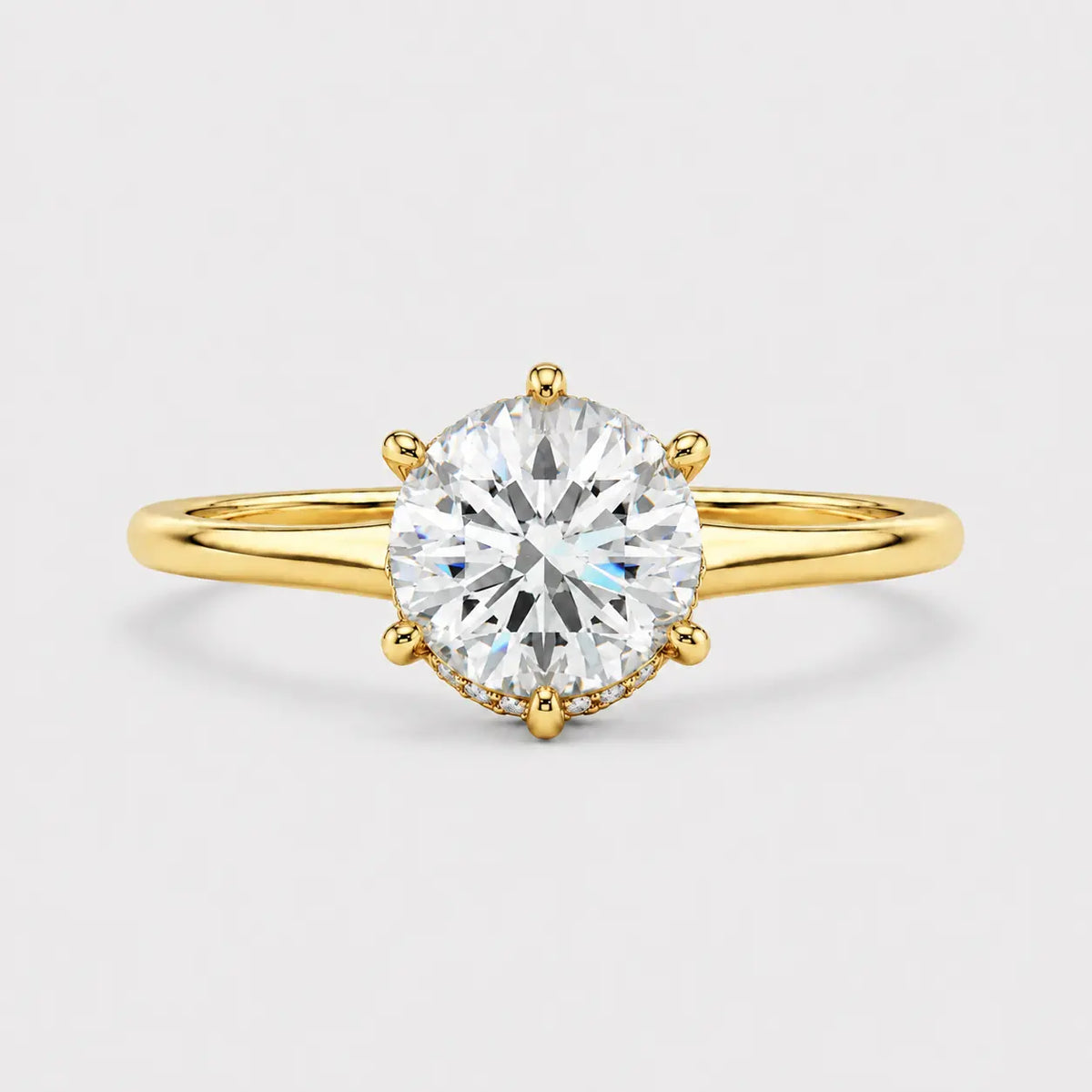 GIA Certified 1.10ct G/VS Natural Round Diamond Hidden Halo Engagement Ring In 18k Gold