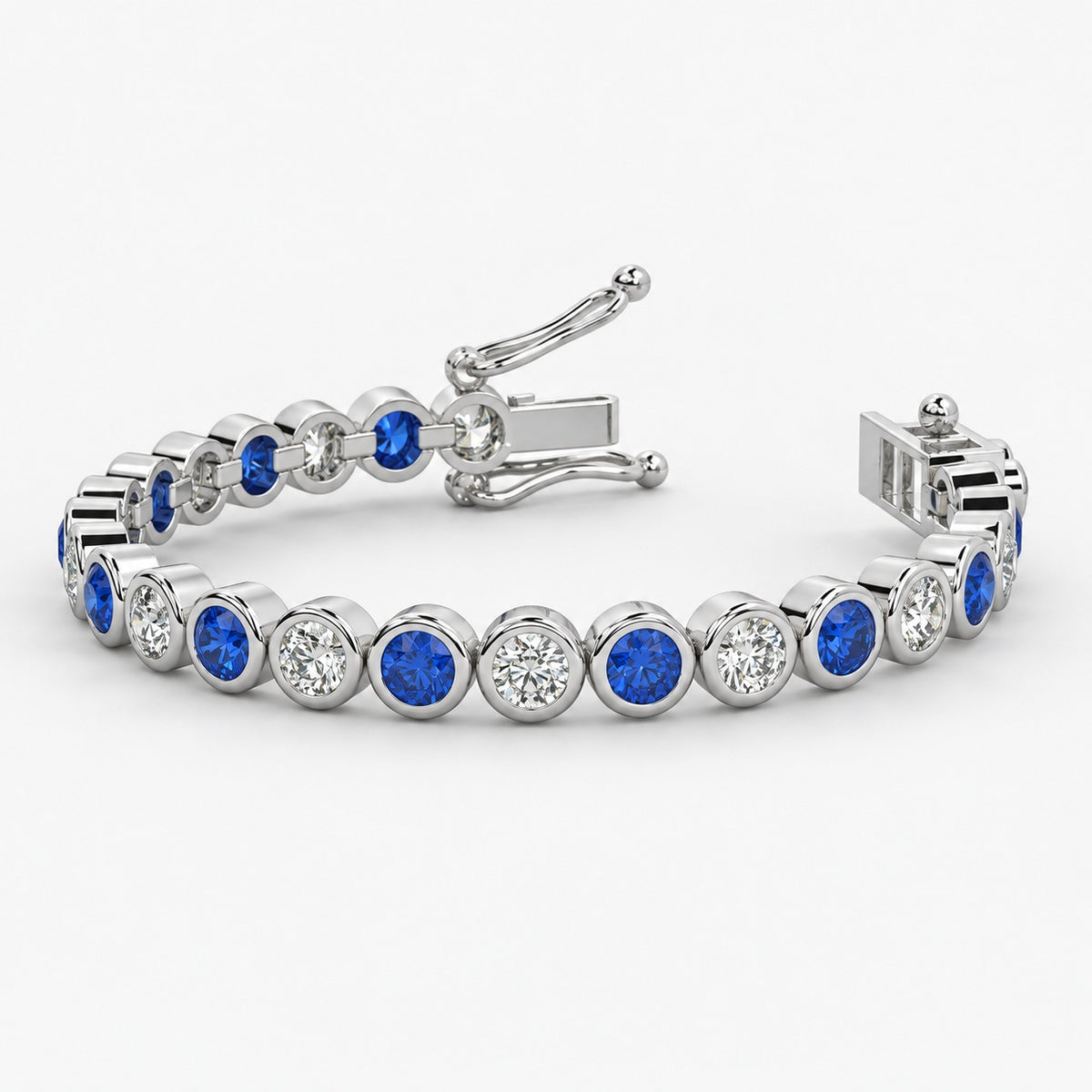 6.00ct Round Sapphire & Diamond Tennis Bracelet - White Gold (Angle View 2)