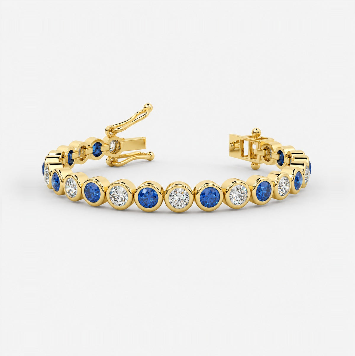6.00ct Round Sapphire & Diamond Tennis Bracelet - 9k Yellow Gold