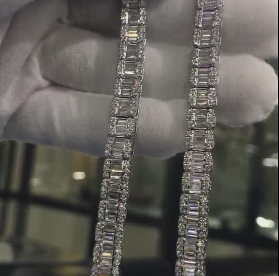 D/VVS 28.00Ct Lab Grown Baguette & Round Diamond Designer Necklace in Hallmarked White Gold 50 grams