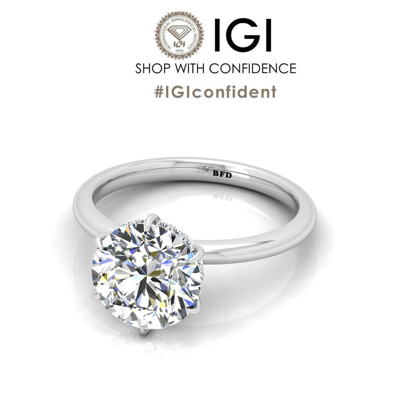 IGI Certified F/VS 6.00 Carat Lab Grown Round Diamond Hidden Halo Engagement Ring - 950 Platinum