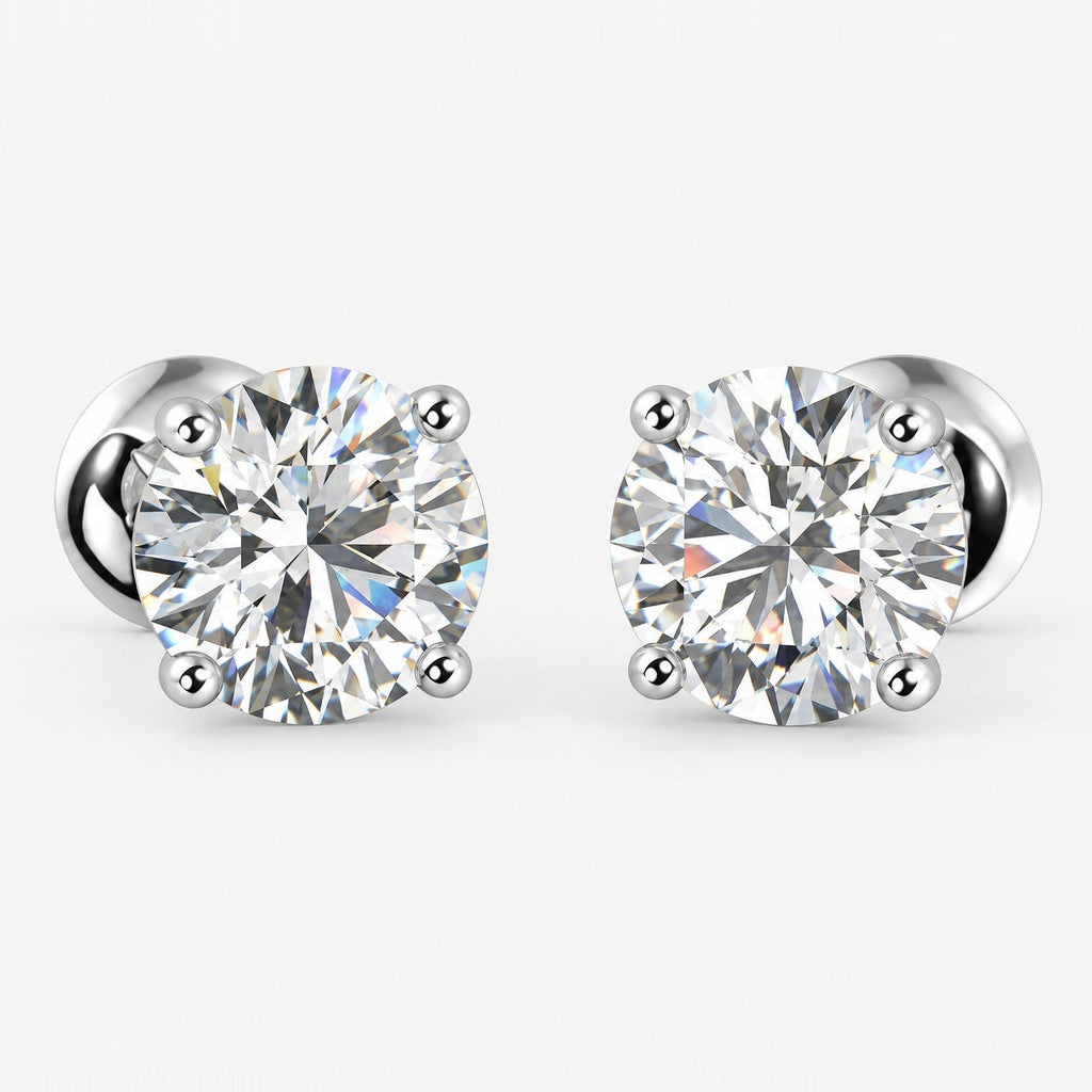 D/VVS Round Diamond Stud Earrings in 18k White Gold - 1.10Ct -1.70Ct