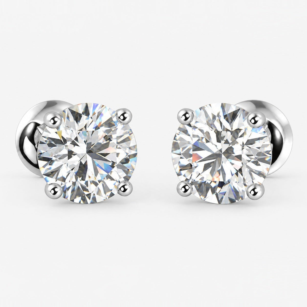 D/VVS Round Diamond Stud Earrings in 18k White Gold - 1.10Ct -1.70Ct