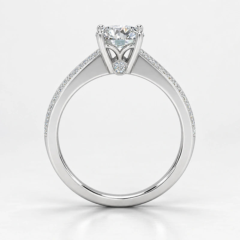 IGI Certified Lab Grown Round Brilliant Cut Diamond Solitaire Engagement Ring with Double-Row Pavé Band in Gold & Platinum - 1-5ct