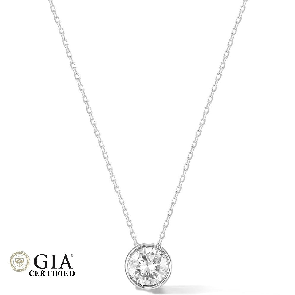 GIA Certified Round Natural Diamond Bezel Set Pendant in Gold (0.30–1.00CT)