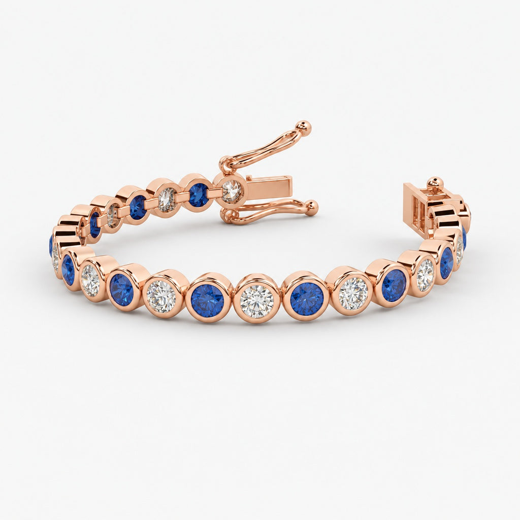 6.00ct Round Sapphire & Diamond Tennis Bracelet - White Gold (Angle View 7)