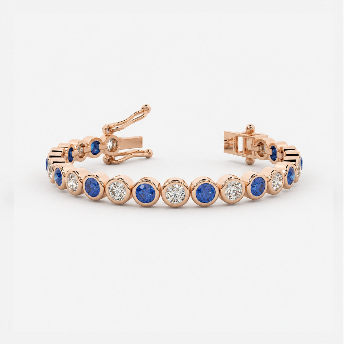 6.00ct Round Sapphire & Diamond Tennis Bracelet - 9k Rose Gold