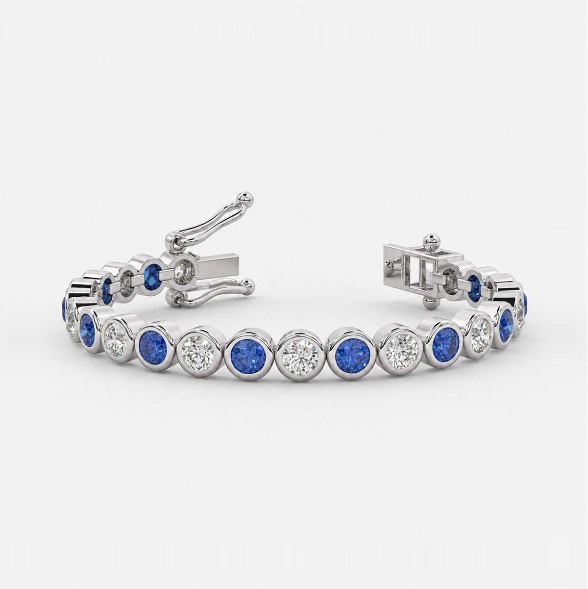 6.00ct Round Sapphire & Diamond Tennis Bracelet - 9k White Gold