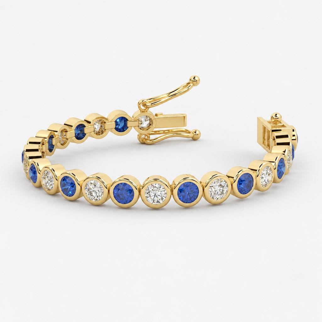 6.00ct Round Sapphire & Diamond Tennis Bracelet - White Gold (Angle View 5)
