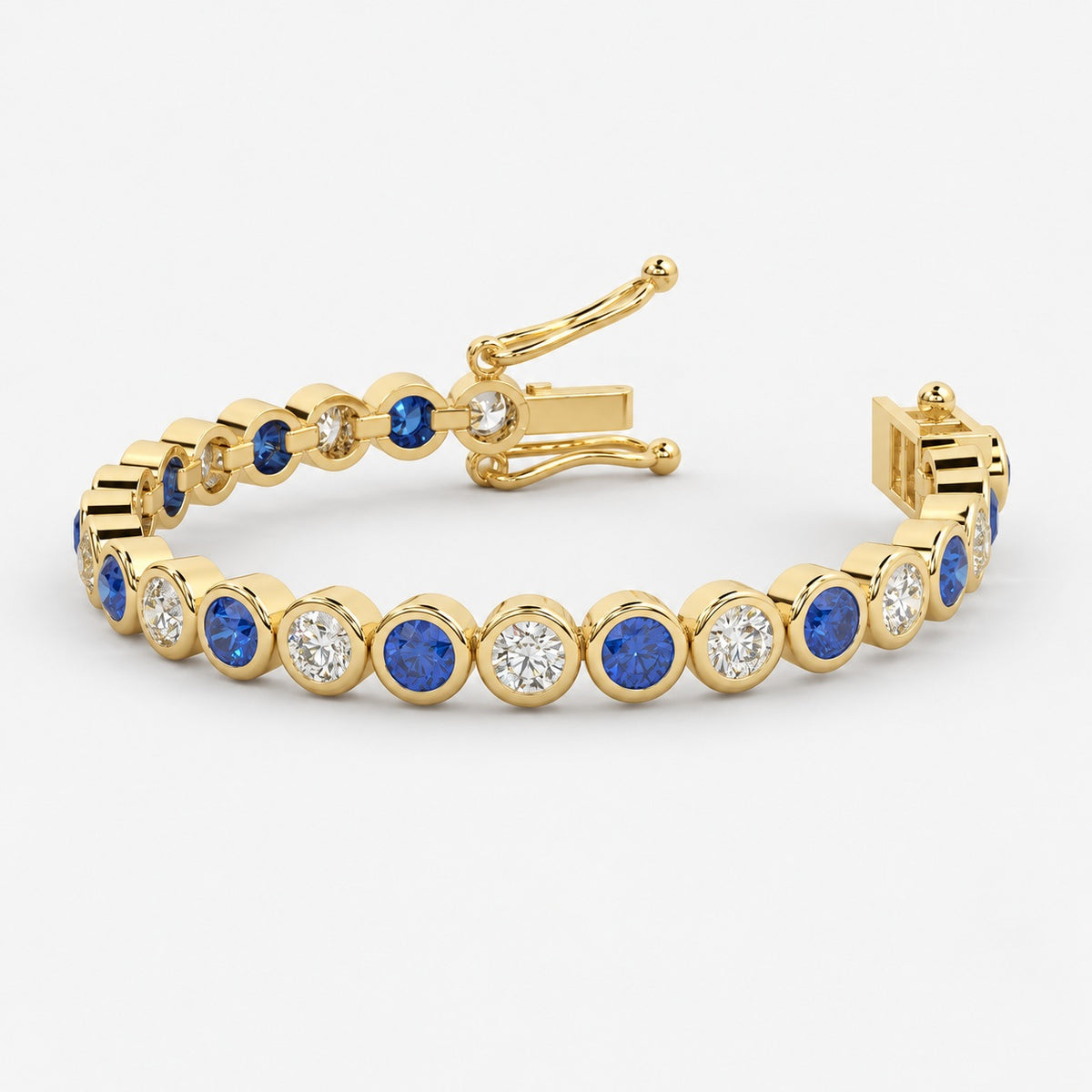 6.00ct Round Sapphire & Diamond Tennis Bracelet - White Gold (Angle View 5)