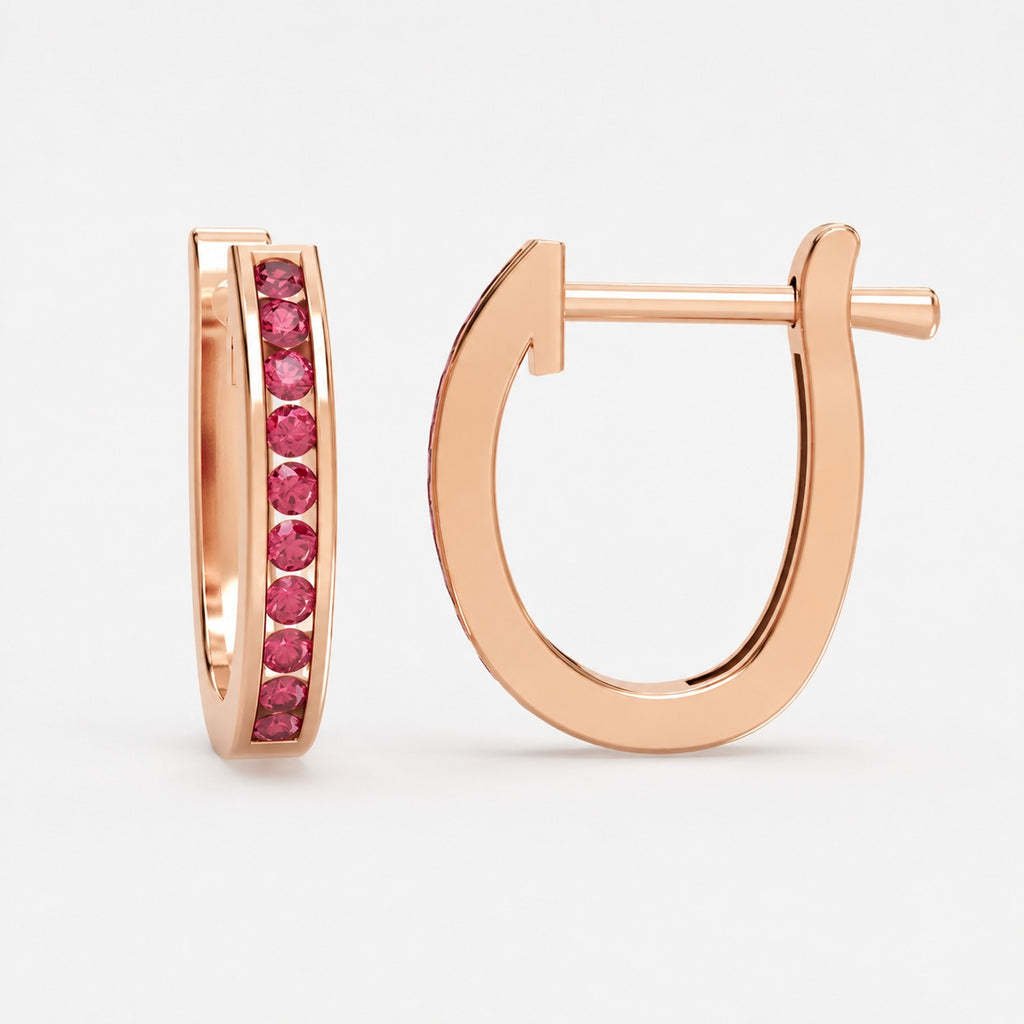 1.00Ct Natural AAA Diamond Cut Ruby Hoop Earring In Gold