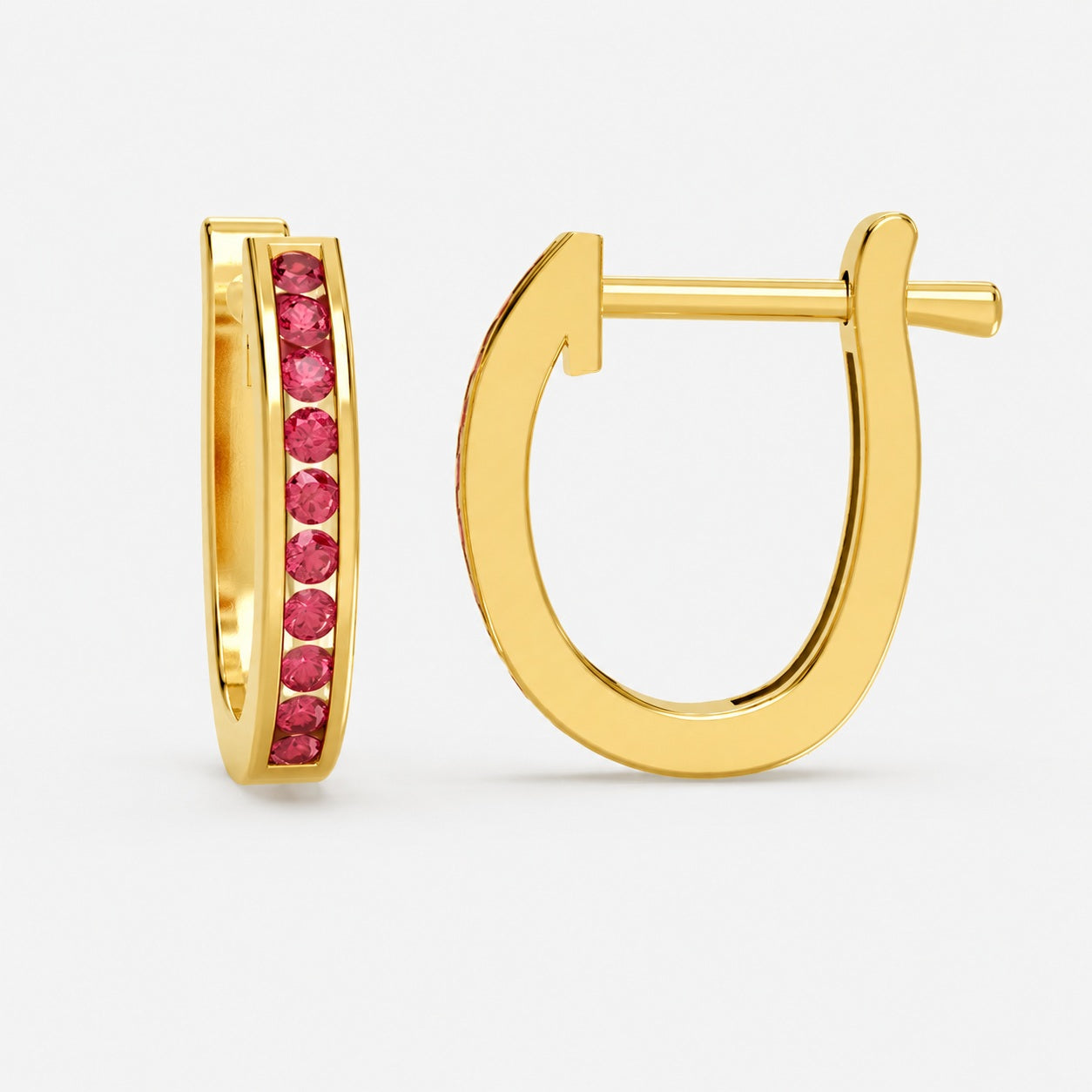 1.00Ct Natural AAA Diamond Cut Ruby Hoop Earring In Gold