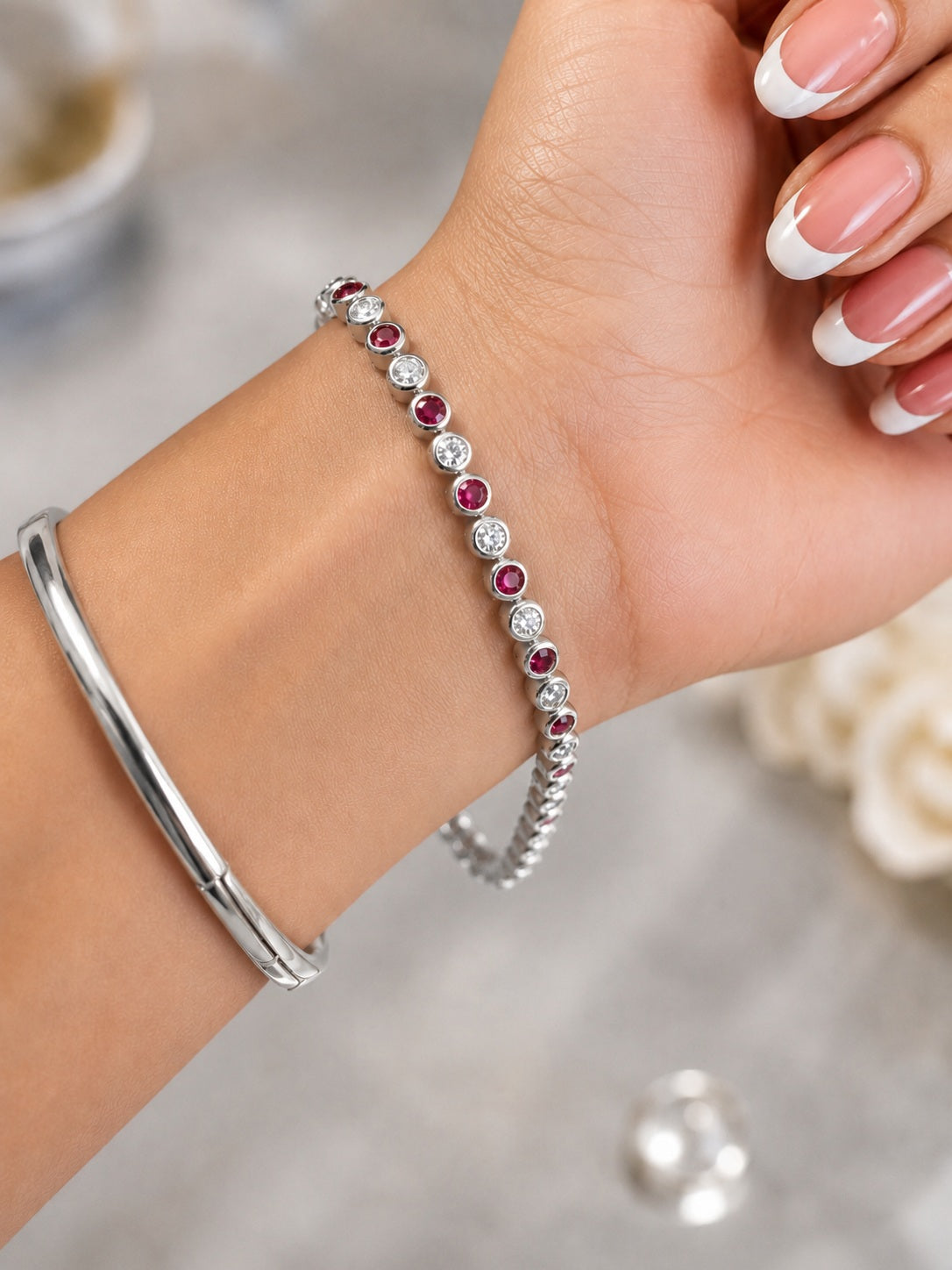Ruby & Diamond Tennis Bracelet Crafted In White Gold 6.00ct
