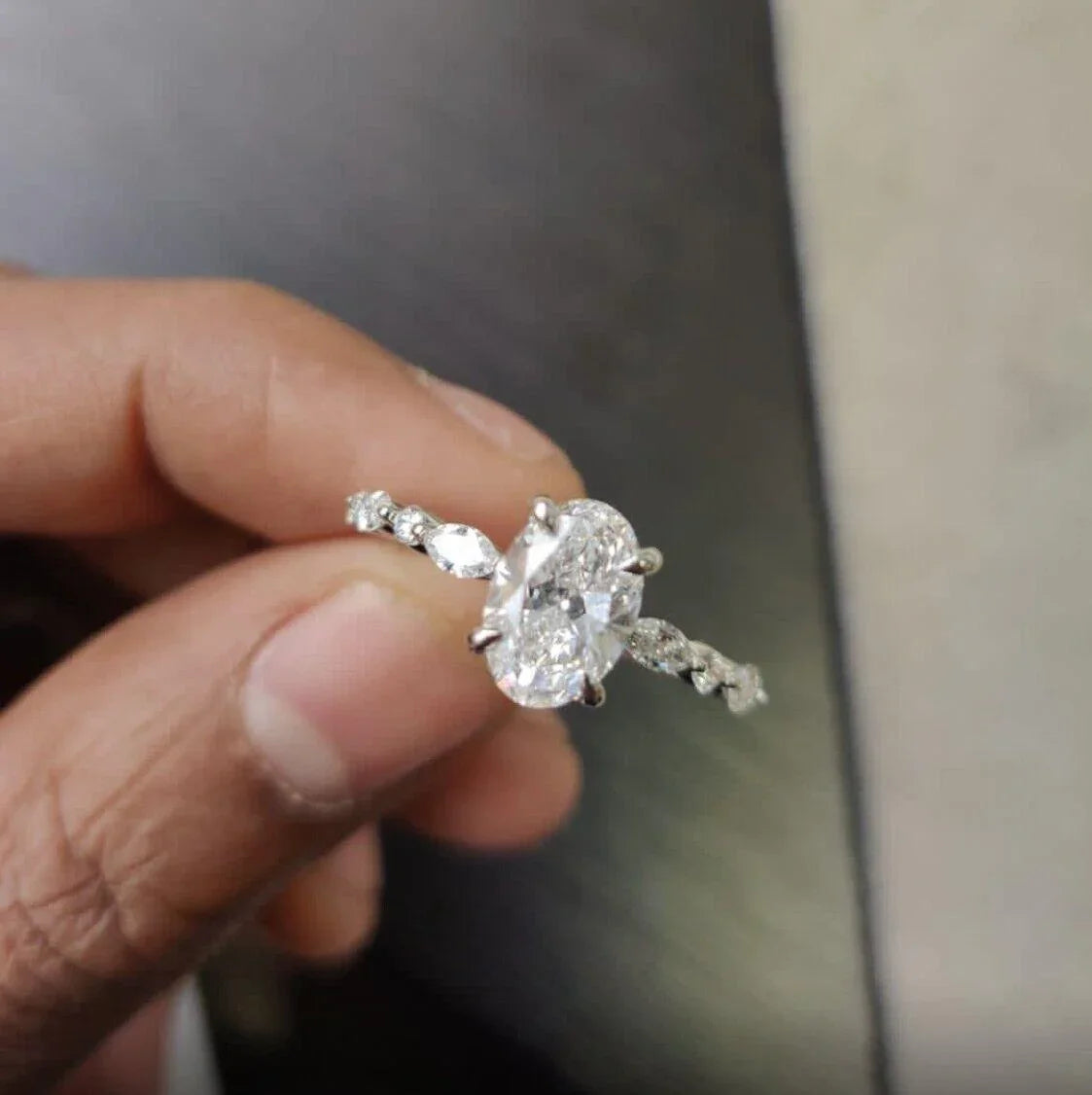 IGI Certified Diamond Oval Cut Hidden Halo Engagement Ring