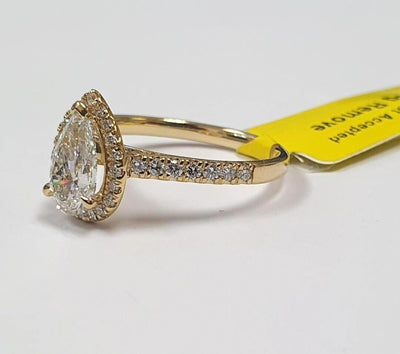 Certified F/VS 2.50Carat Pear Diamond Halo Ring in Hallmarked Yellow Gold