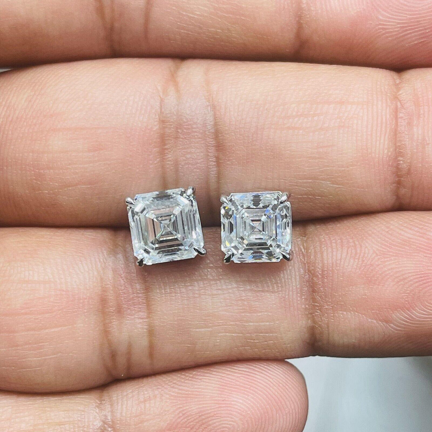 IGI Certified E/VS 6.00Ct Asscher Diamond Stud Earrings in 18k White Gold