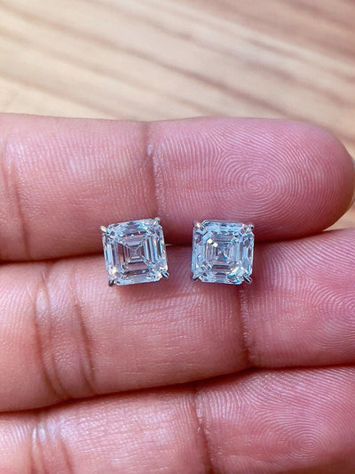 IGI Certified E/VS 6.00Ct Asscher Diamond Stud Earrings in 18k White Gold