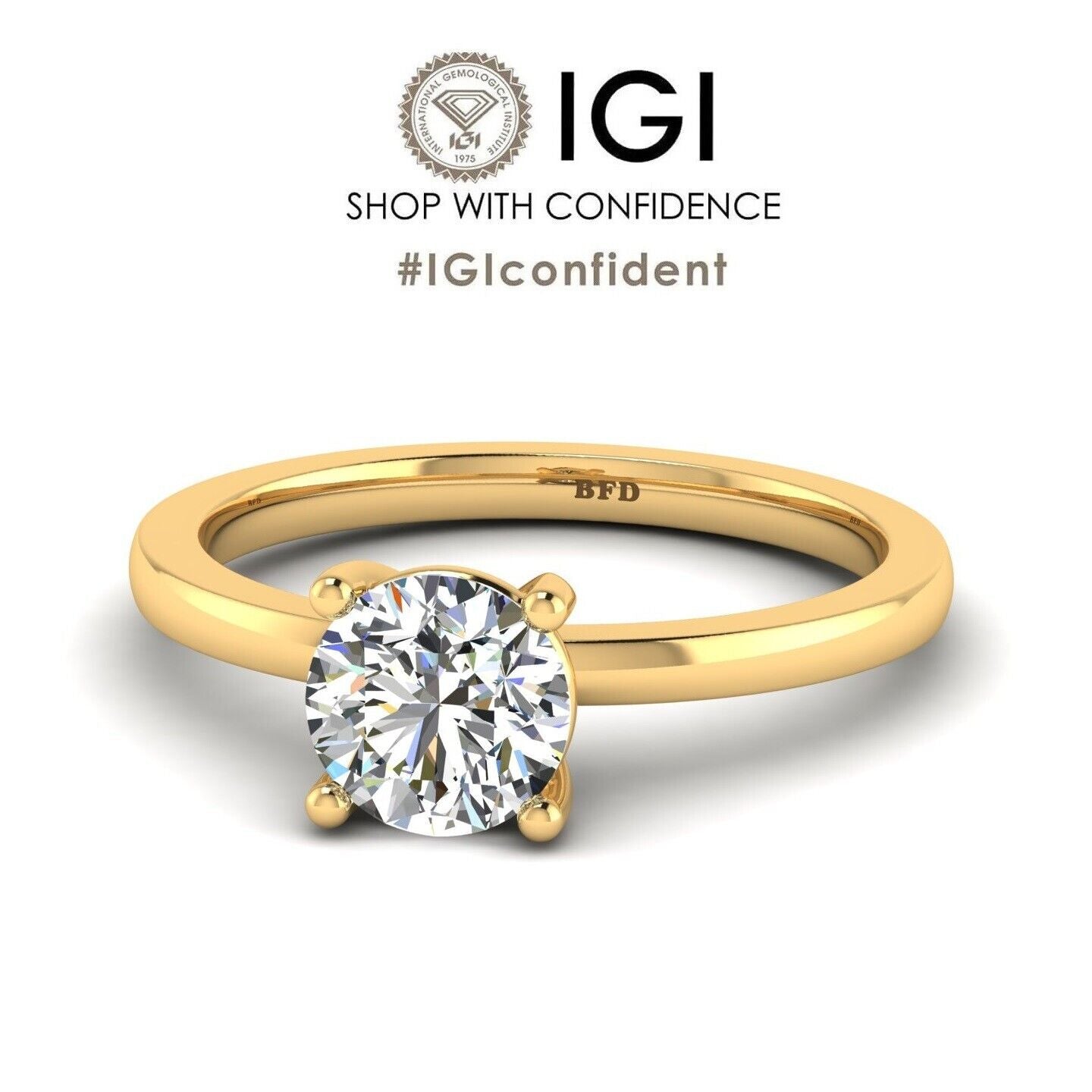 IGI, D/VS, 1.10Ct, Solitaire Lab-Grown Round Diamond Engagement Ring,18K Yellow Gold