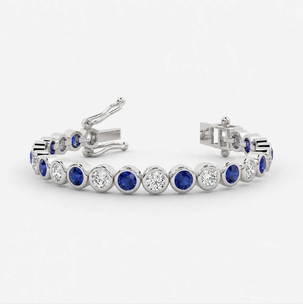 6.00ct Emerald Aquamarine & Diamond Tennis Bracelet - 9k White Gold