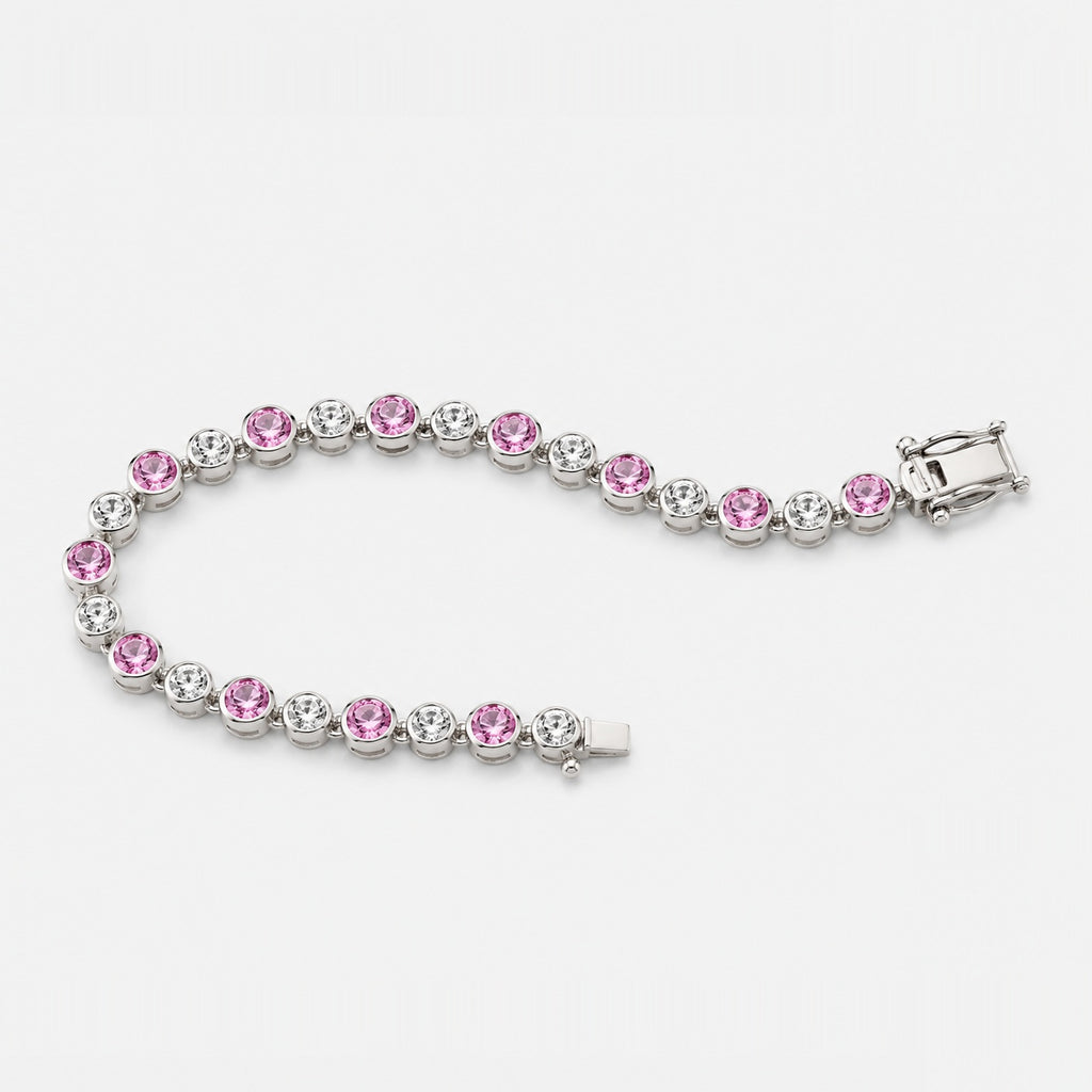 6.00ct Round Sapphire & Diamond Tennis Bracelet - 18k Rose Gold