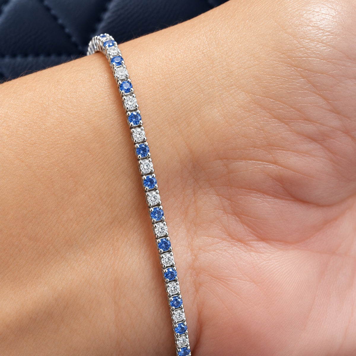 4.00ct Round Blue Sapphire & Diamond Tennis Bracelet - White Gold (Angle View 1)