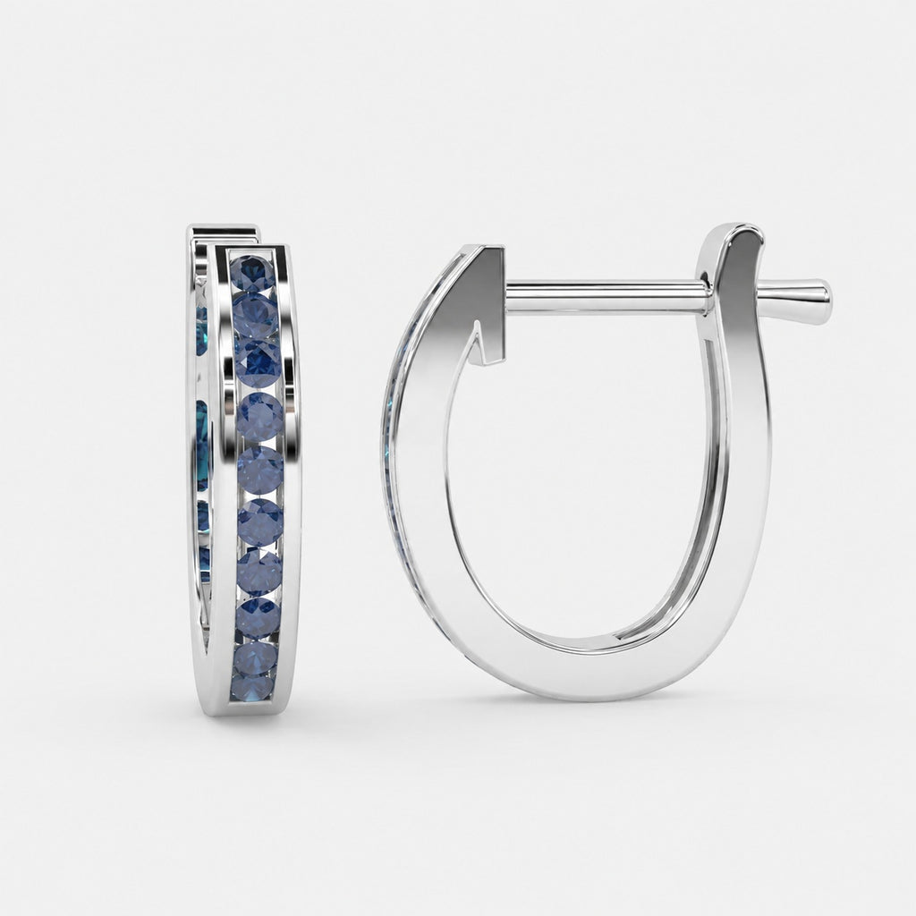 1.00 Ct Natural Sapphire Channel Set Hoop Earrings in White Gold